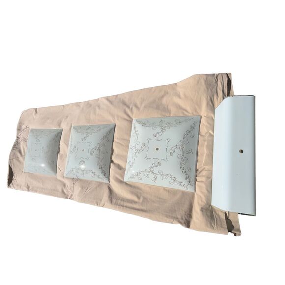 Vintage Square Glass Shade Ceiling Light Fixture Cover 11.75” X 11.75” MCM Flora - Picture 3 of 10